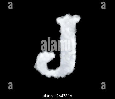 3d rendering of a letter-J-shaped cloud isolated on black background. Latin alphabet. Writing systems. Titles and headlines. Stock Photo