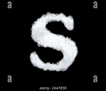 3d rendering of a letter-S-shaped cloud isolated on black background. Latin alphabet. Writing systems. Titles and headlines. Stock Photo