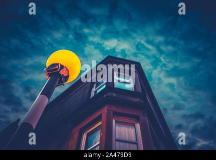 A Belisha Beacon Outside A Flat At Night In A Residential Area Of A British City Stock Photo