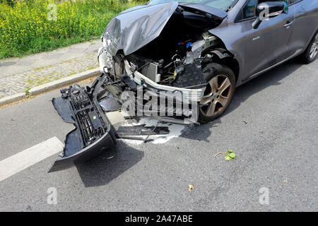 Silver Renault Clio, rear-end accident in Berlin Stock Photo