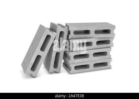 3d rendering of six cinder blocks isolated on the white background. Building materials. The construction industry. Stock Photo