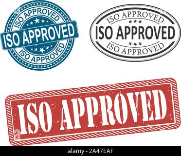 ISO APPROVED certified sign icon. Certification stamp. Circle and square buttons. Flat design set. Thank you ribbon. Vector Stock Vector