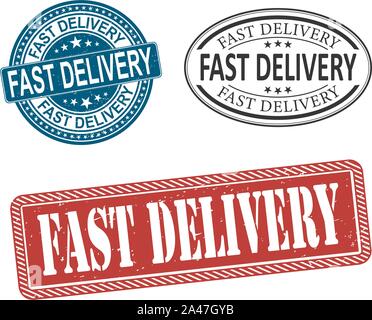 Grunge fast delivery rubber stamps set, vector illustration Stock Vector