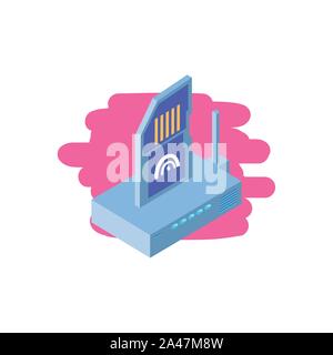 wireless router with micro sd card vector illustration design Stock Vector