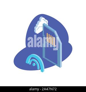 micro sd card with with cloud information vector illustration design Stock Vector