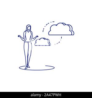 silhouette of woman sharing cloud information vector illustration design Stock Vector