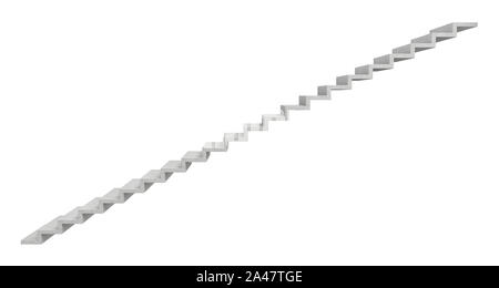 3d rendering of a grey stone staircase on white background. Going up. Corporate ladder. Unreliable choice. Stock Photo