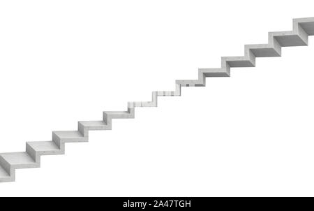 3d rendering of a grey stone staircase on white background. Going up. Corporate ladder. Unreliable choice. Stock Photo