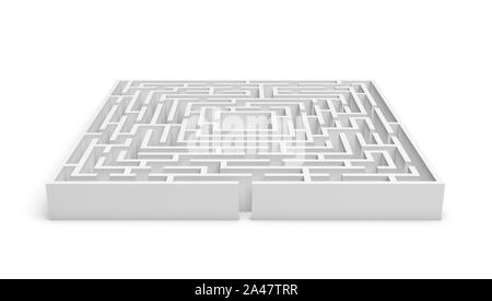 3d rendering of a white square maze on white background. Mazes and labyrinths. Secrets and puzzles. Problems and solutions.