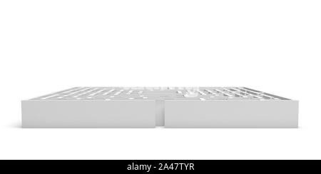 3d rendering of a white square maze on white background. Mazes and labyrinths. Secrets and puzzles. Problems and solutions.