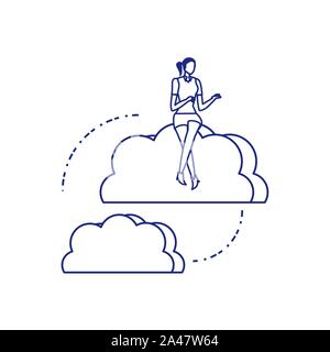 silhouette of woman sharing cloud information vector illustration design Stock Vector