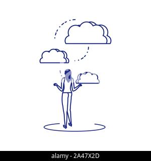 silhouette of woman sharing cloud information vector illustration design Stock Vector