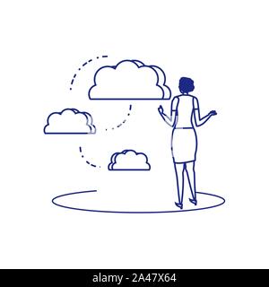 silhouette of woman sharing cloud information vector illustration design Stock Vector