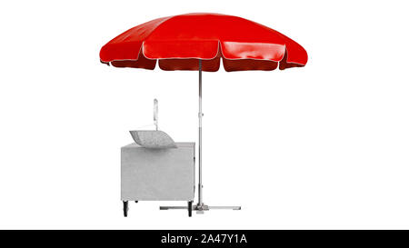 Red street patio umbrella with showcase. 3D rendering Stock Photo