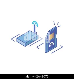 wireless router with micro sd card vector illustration design Stock Vector