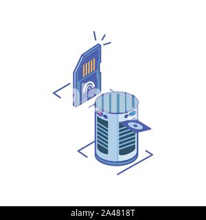 server equipment with micro sd card on white background vector illustration design Stock Vector