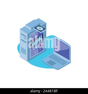 open laptop with server equipment vector illustration design Stock Vector