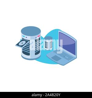 open laptop with server equipment vector illustration design Stock Vector