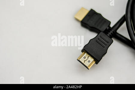 HDMI connectors with golden metallic elements for audio and video in high quality Stock Photo
