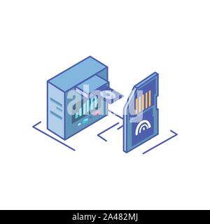 server equipment with micro sd card on white background vector illustration design Stock Vector
