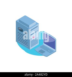 open laptop with server equipment vector illustration design Stock Vector