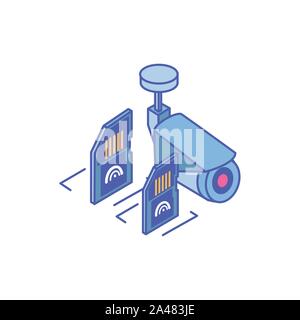 surveillance camera with micro sd card in white background vector illustration design Stock Vector
