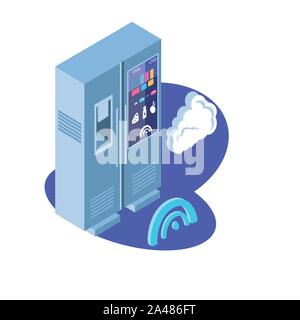smart fridge with cloud information vector illustration design Stock Vector