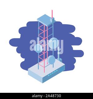 telecommunications tower in blue background vector illustration design Stock Vector