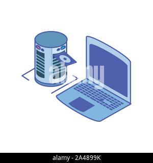 open laptop with server equipment vector illustration design Stock Vector