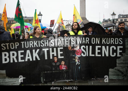 London, UK. 12th October 2019. Kurds seen protesting on Trafalgar Square, London, against the advances into Syria by Turkish-led forces. Credit: Joe Kuis / Alamy News Stock Photo