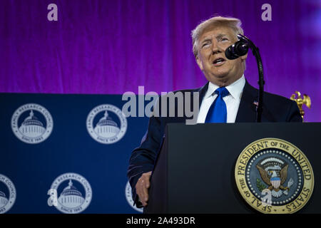 Washington DC, USA. 12th Oct, 2019. United States President DONALD J. TRUMP delivers remarks at Values Voter Summit at the Omni Shoreham Hotel. Credit: Pete Marovich/CNP/ZUMA Wire/Alamy Live News Stock Photo