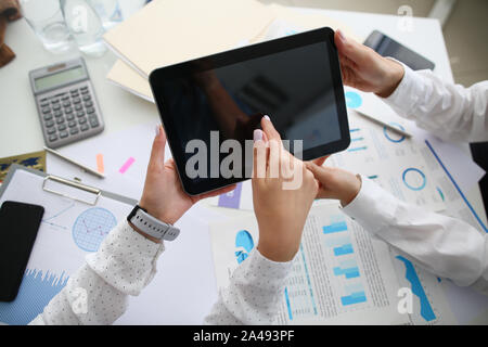 Biz team with modern device Stock Photo