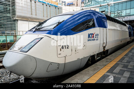 Seoul Korea , 27 September 2019 : Front of KTX Sancheon bullet train at Seoul Station in South Korea Stock Photo