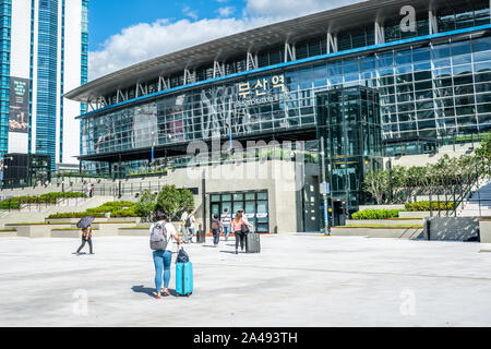 Busan South Korea , 3 October 2019 : Exterior view of Busan train station in South Korea Stock Photo