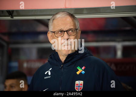 Oslo, Norway. 12th Oct, 2019. Manager Lars Lagerbäck of Norway seen during the EURO 2020 qualifier match between Norway and Spain at Ullevaal Stadion in Oslo. (Photo Credit: Gonzales Photo/Alamy Live News Stock Photo