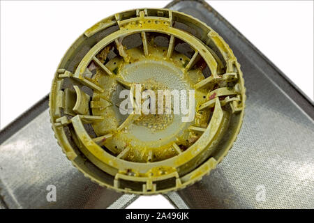 how it should not look like, dirty greasy sieve in the dishwasher Stock Photo