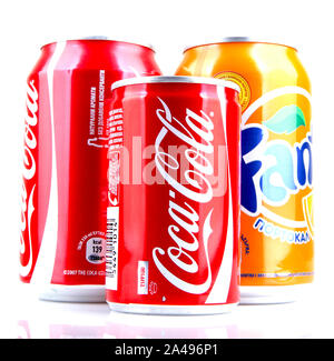 AYTOS, BULGARIA - JANUARY 23, 2014: Global brand of fruit-flavored carbonated soft drinks created by The Coca-Cola Company. Stock Photo