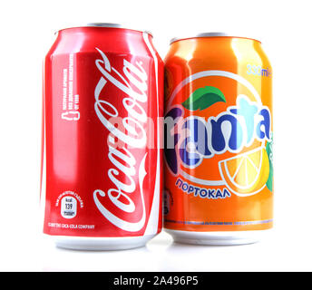 AYTOS, BULGARIA - JANUARY 23, 2014: Global brand of fruit-flavored carbonated soft drinks created by The Coca-Cola Company. Stock Photo