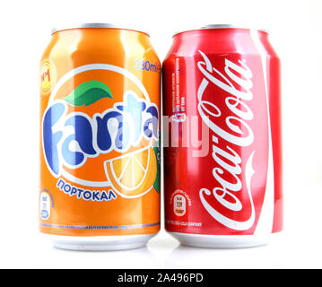 AYTOS, BULGARIA - JANUARY 23, 2014: Global brand of fruit-flavored carbonated soft drinks created by The Coca-Cola Company. Stock Photo