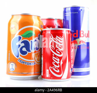 AYTOS, BULGARIA - JANUARY 23, 2014: Global brand of fruit-flavored carbonated soft drinks created by The Coca-Cola Company. Stock Photo