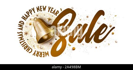 Chrstmas sale poster design template.  Vector illustration. Elements are layered separately in vector file. Stock Vector