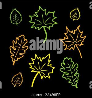 autumn outline leaves set Stock Vector
