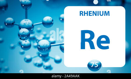Rhenium Re, chemical element sign. 3D rendering isolated on white background. Rhenium chemical 75 element for science experiments in classroom science Stock Photo