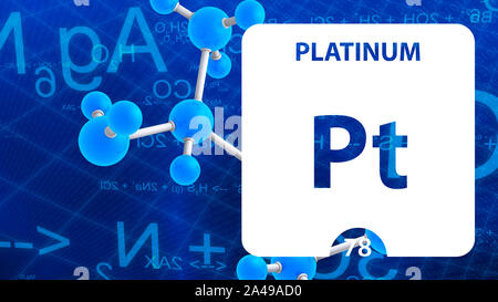 Platinum Pt, chemical element sign. 3D rendering isolated on white background. Platinum chemical 78 element for science experiments in classroom scien Stock Photo