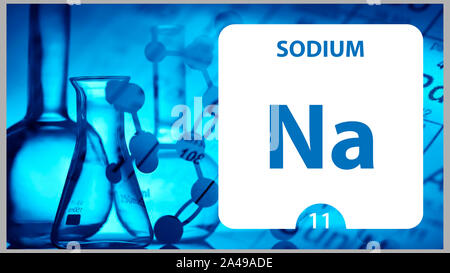 Sodium Na, chemical element sign. 3D rendering isolated on white background. Sodium chemical 11 element for science experiments in classroom science c Stock Photo