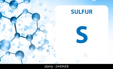 Sulfur 16 element. Alkaline earth metals. Chemical Element of Mendeleev Periodic Table. Sulfur in square cube creative concept. Chemical, laboratory a Stock Photo