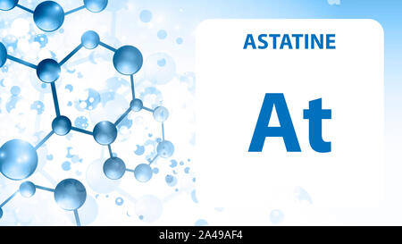 Astatine 85 element. Alkaline earth metals. Chemical Element of Mendeleev Periodic Table. Astatine in square cube creative concept. Chemical, laborato Stock Photo