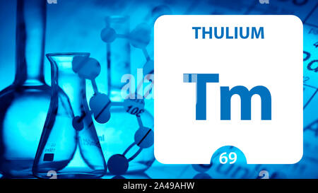 Thulium Tm, chemical element sign. 3D rendering isolated on white background. Thulium chemical 69 element for science experiments in classroom science Stock Photo