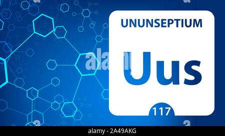 Ununseptium Uus, chemical element sign. 3D rendering isolated on white background. Ununseptium chemical 117 element for science experiments in classro Stock Photo