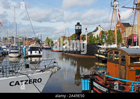 Boats moored in the marina, Kingston upon Hull, East Yorkshire, England UK Stock Photo